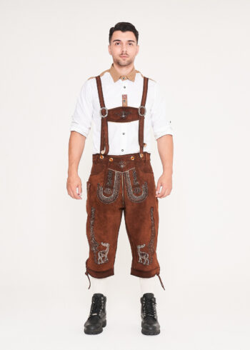 Bundhosen Knee Length Shaded Brown Deer Motif_ Front View