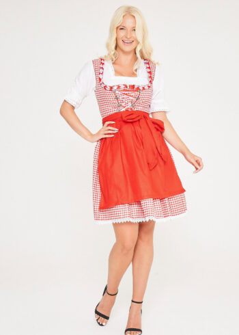 Midi Checkered Dirndl Elsa Rose Red_ Close Apron View Pose