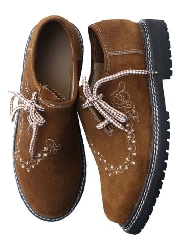 Traditional Lederhosen Embroidered Shoes Camel Brown