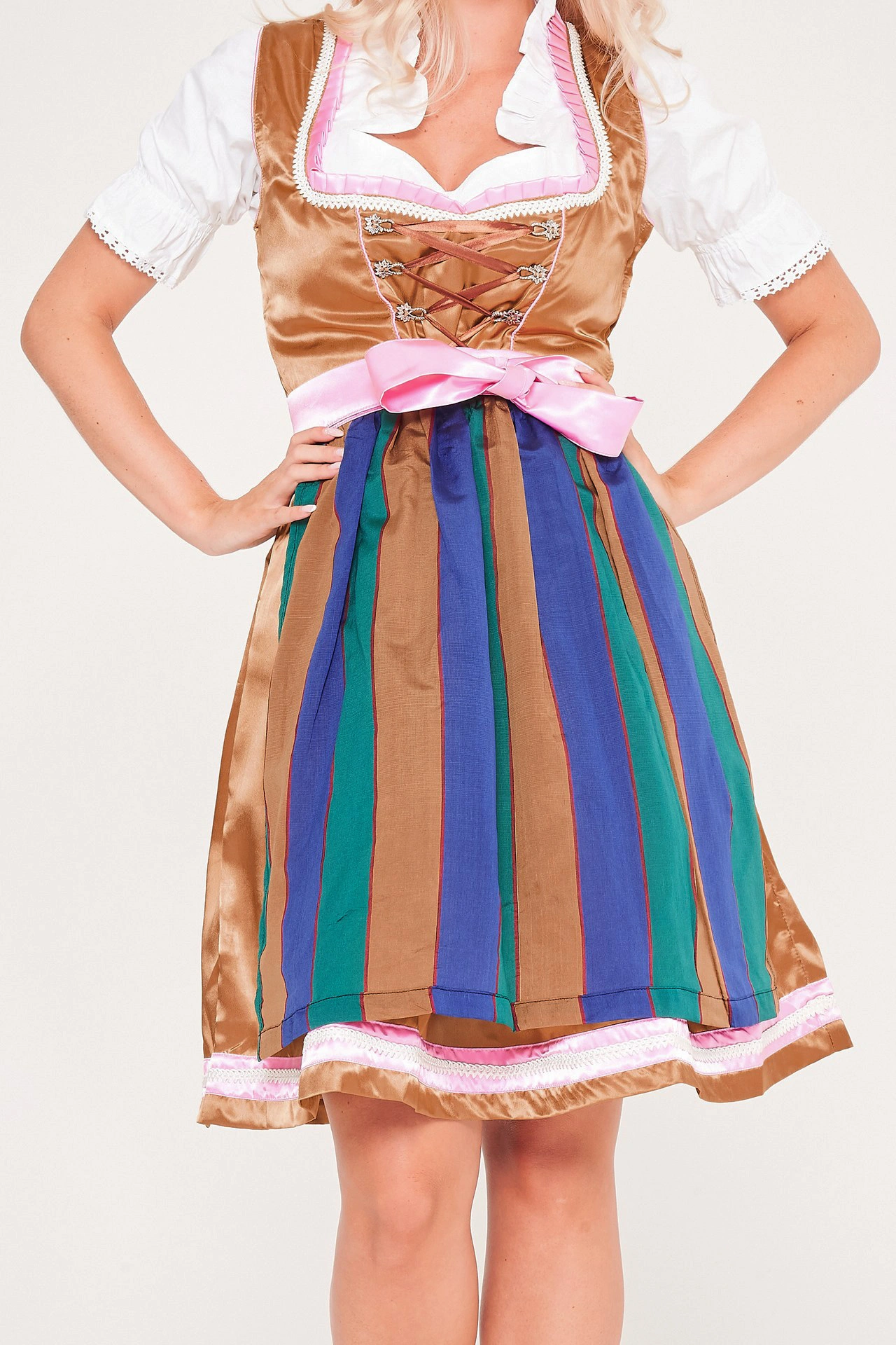 Midi Golden Dirndl With Multicolor Apron lederhosen