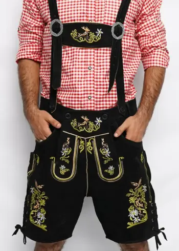 Multi Embroidered Short Lederhosen Night Black-1
