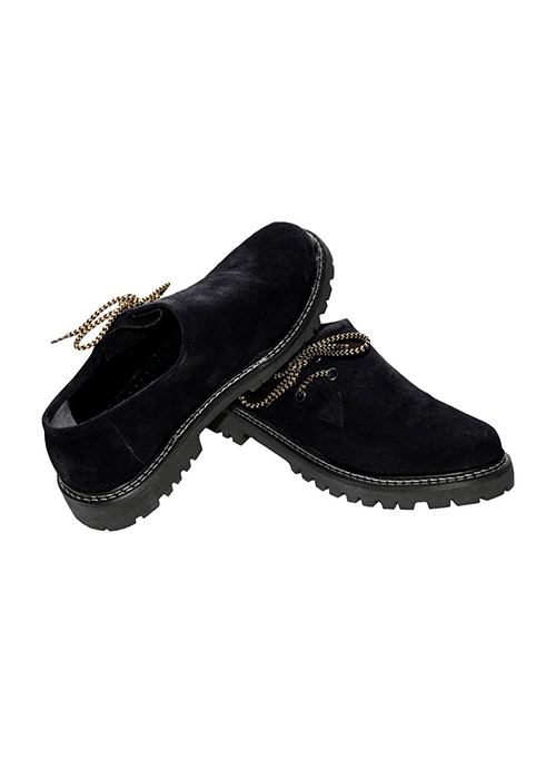 Men's black traditional Bavarian suede shoes with thick soles. - Lederhosen For Sale