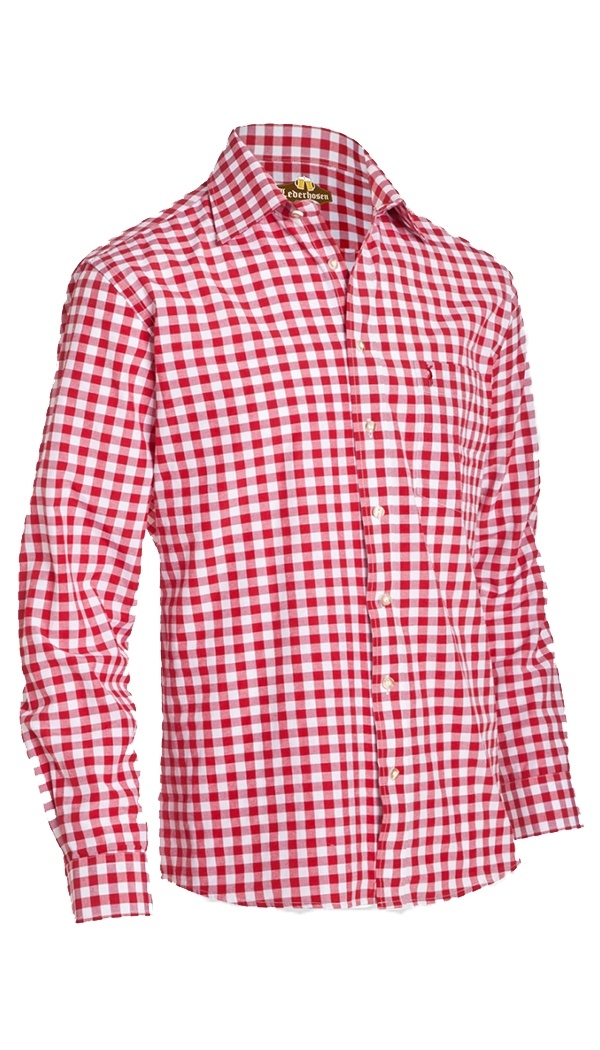 Men's red and white checkered button-down shirt. - Lederhosen For Sale