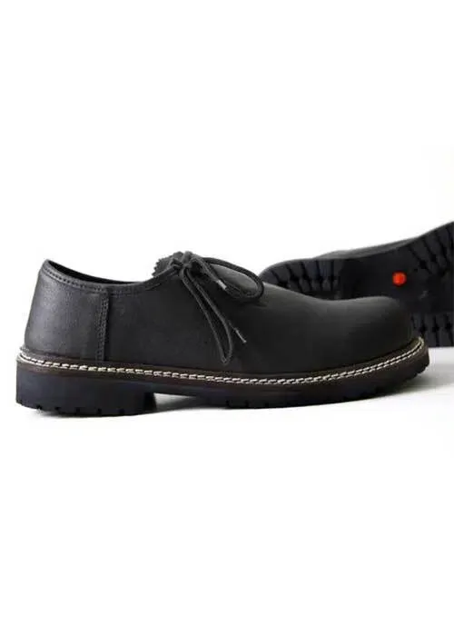 Bavarian Black Leather Shoes – Angled Side View - Lederhosen For Sale