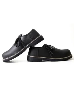 Bavarian Black Leather Shoes – Perspective View - Lederhosen For Sale