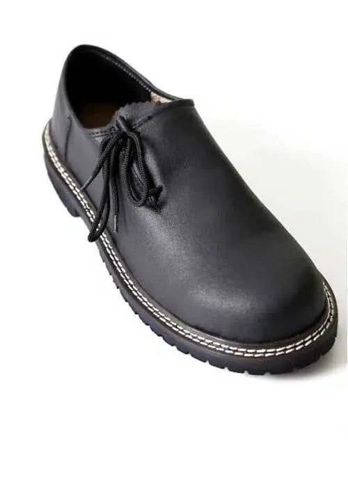 Bavarian Black Leather Shoes – Front View - Lederhosen For Sale