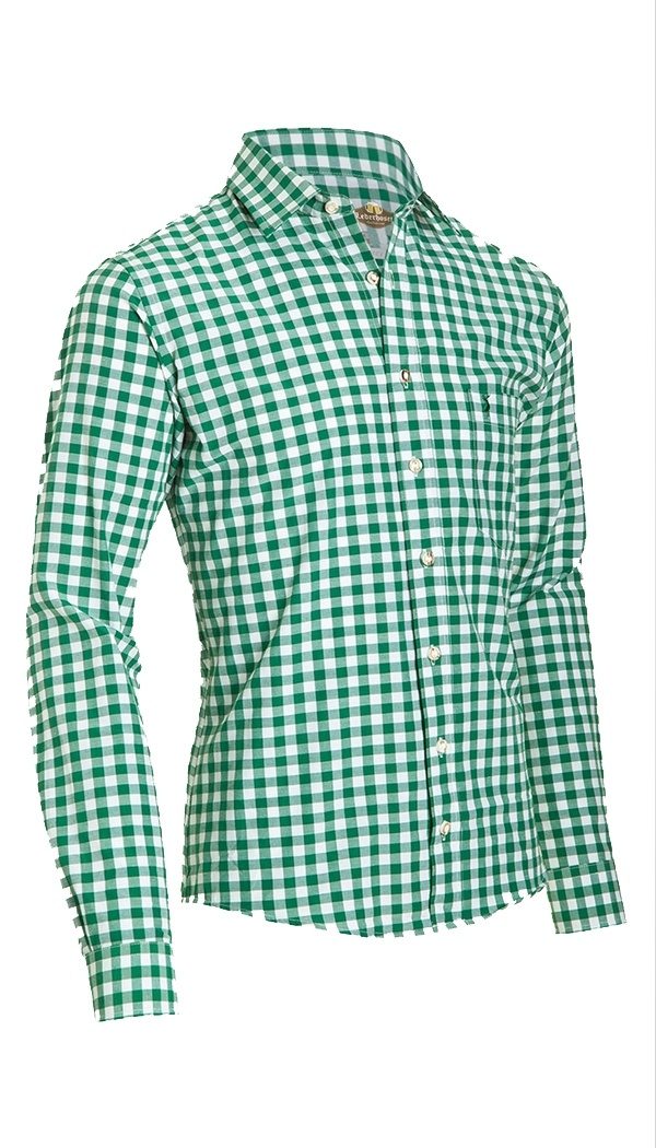 Men's green and white checkered button-down shirt - Lederhosen For Sale
