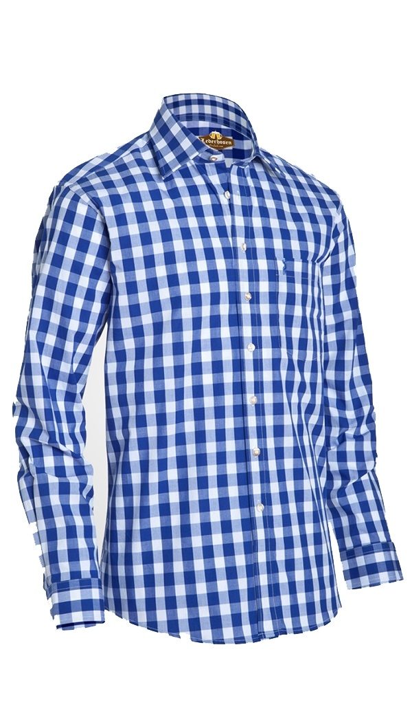 Men's blue and white checkered button-down shirt - Lederhosen For Sale