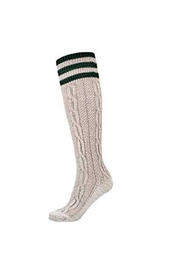 Cream knee-high cable knit socks with green stripes - Lederhosen For Sale