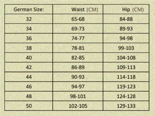 Lederhosen Women Size Chart - Lederhosen For Sale